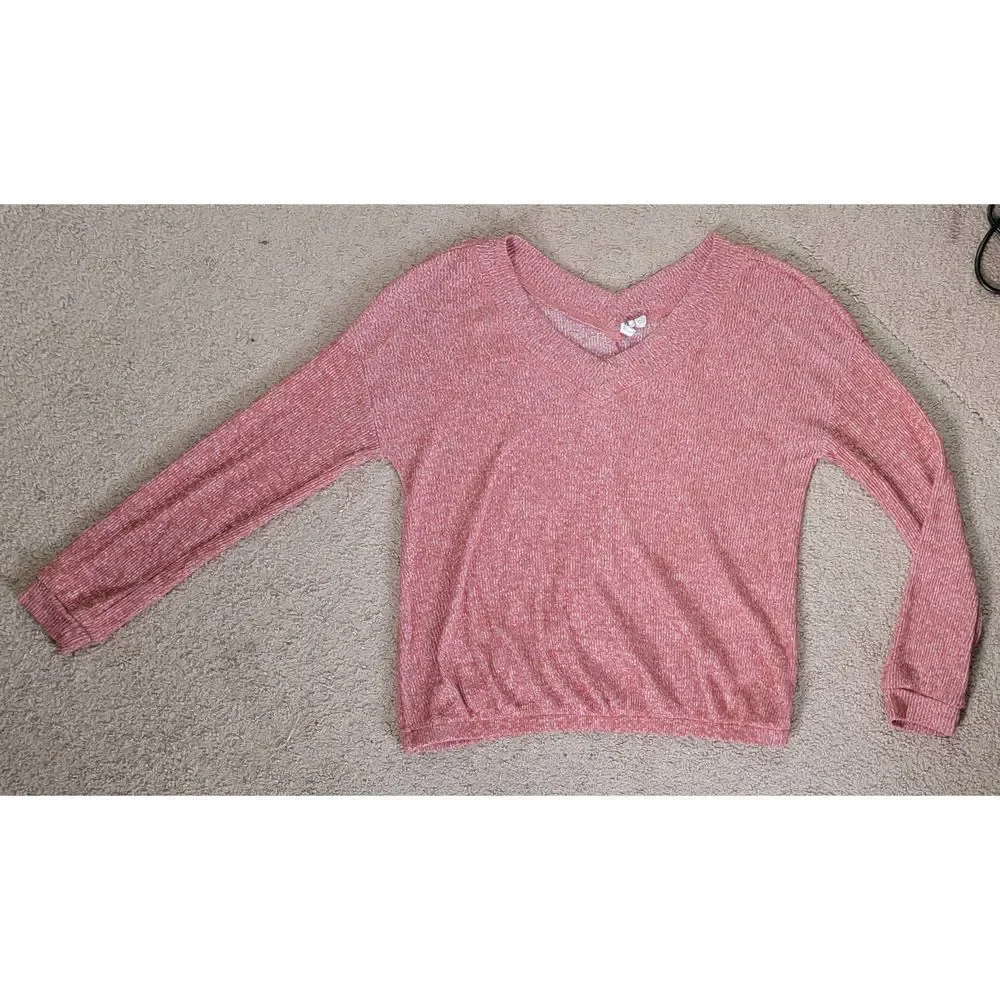 Cable & Gauge Pullover Sweater Women's Small Soft Pink Red Stretch Ribbed Knit